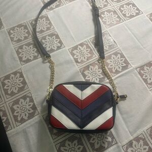 Harrods Blue and Red Chevron Crossbody Bag